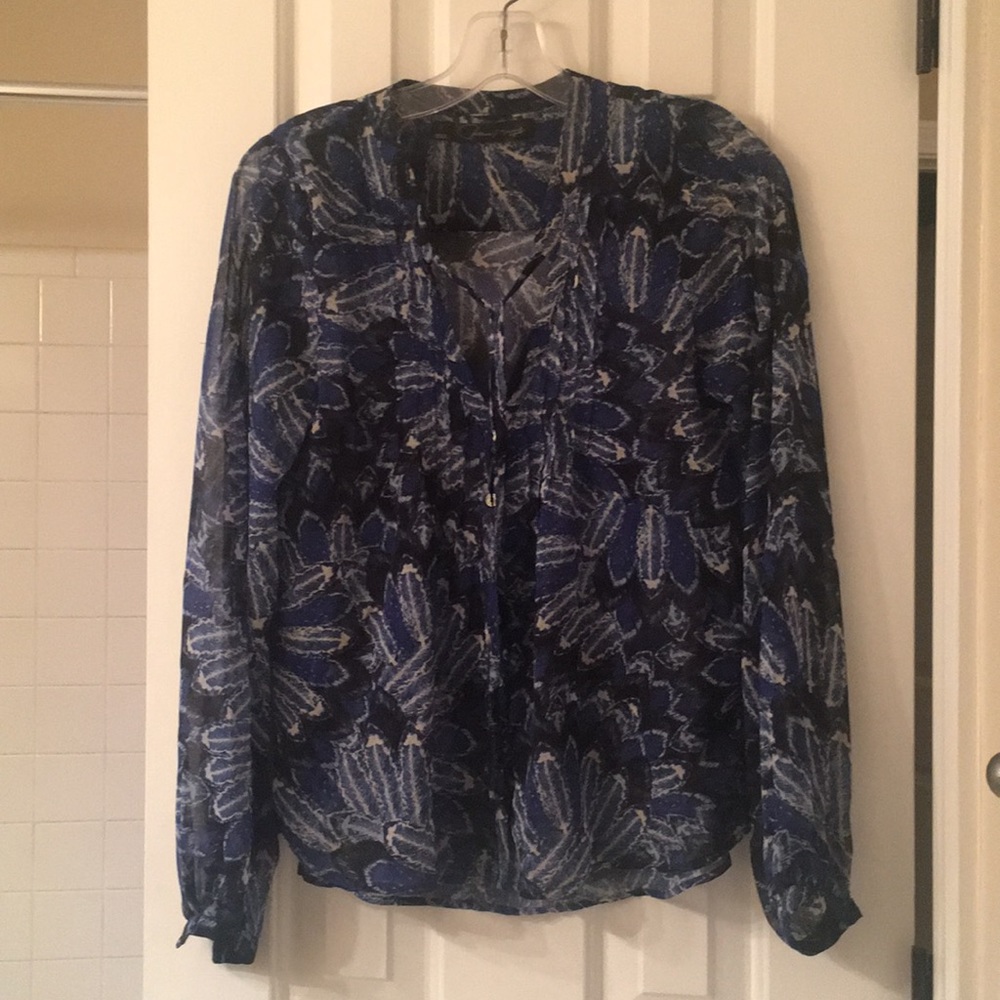 Blue & Black Patterson J Kincaid Silk blouse